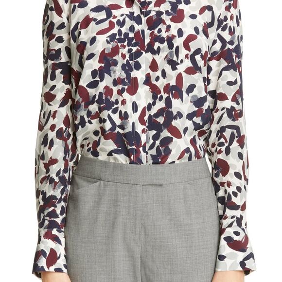 Lafayette 148 New York Size M Scottie Silk Printed Button Down Blouse Shirt - Picture 3 of 11